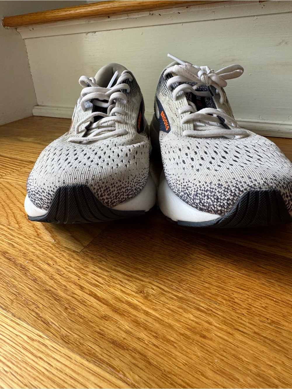 Brooks Ghost 16 Running Shoes in Light Gray, Navy and Orange Accent - Picture 9 of 14